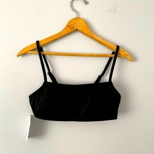NWT Fortune Swimwear Size Sm Black Ribbed Bikini Top, Sandra Spaghetti Bandeau